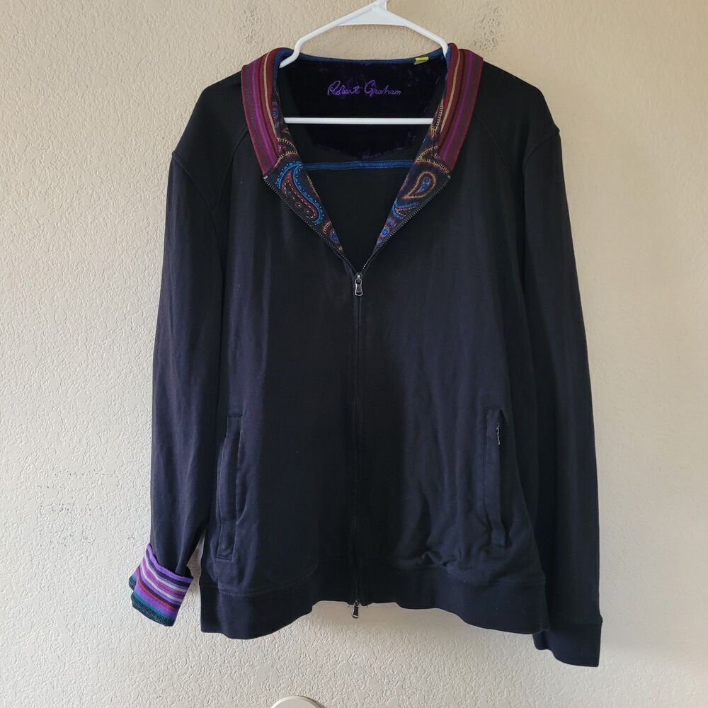 Robert Graham Mens Paiseley Full Zip Jacket Xlarge Velour Classic Contrast Cuff